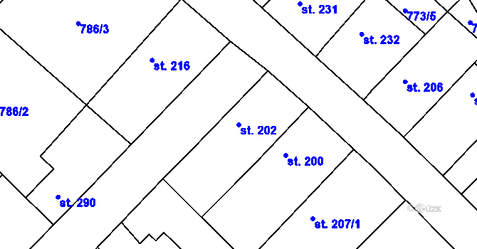 Parcela st. 202 v KÚ Cerhenice, Katastrální mapa
