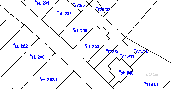 Parcela st. 203 v KÚ Cerhenice, Katastrální mapa