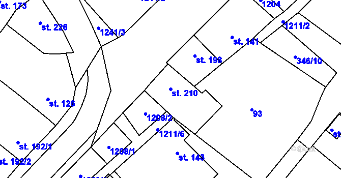 Parcela st. 210 v KÚ Cerhenice, Katastrální mapa