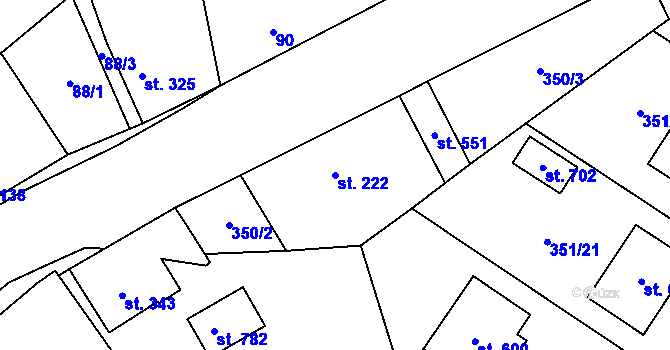 Parcela st. 222 v KÚ Cerhenice, Katastrální mapa