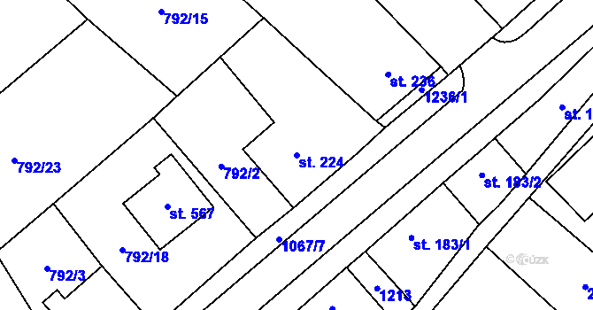 Parcela st. 224 v KÚ Cerhenice, Katastrální mapa