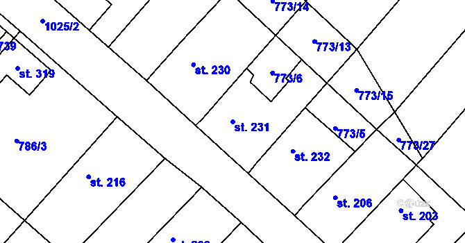 Parcela st. 231 v KÚ Cerhenice, Katastrální mapa