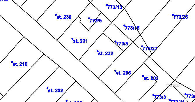 Parcela st. 232 v KÚ Cerhenice, Katastrální mapa