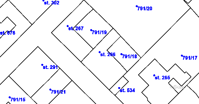 Parcela st. 266 v KÚ Cerhenice, Katastrální mapa