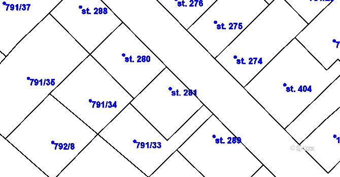 Parcela st. 281 v KÚ Cerhenice, Katastrální mapa