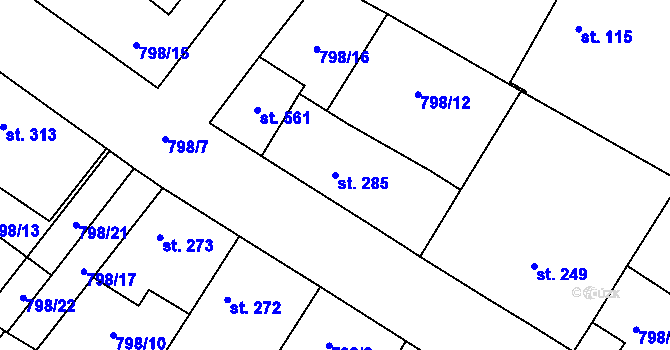 Parcela st. 285 v KÚ Cerhenice, Katastrální mapa