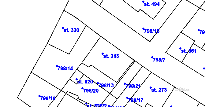 Parcela st. 313 v KÚ Cerhenice, Katastrální mapa