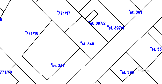 Parcela st. 348 v KÚ Cerhenice, Katastrální mapa