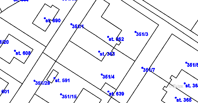 Parcela st. 363 v KÚ Cerhenice, Katastrální mapa