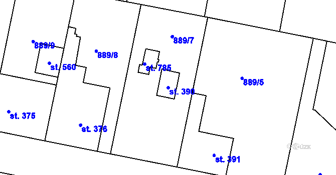 Parcela st. 390 v KÚ Cerhenice, Katastrální mapa