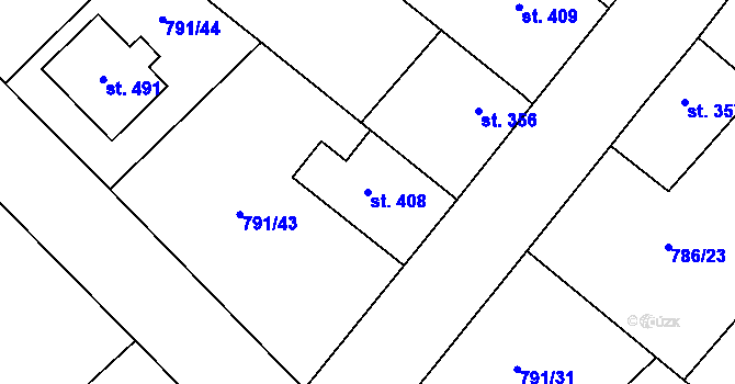 Parcela st. 408 v KÚ Cerhenice, Katastrální mapa