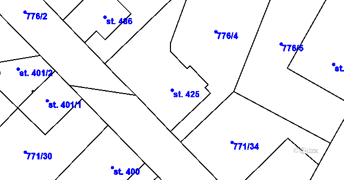 Parcela st. 425 v KÚ Cerhenice, Katastrální mapa