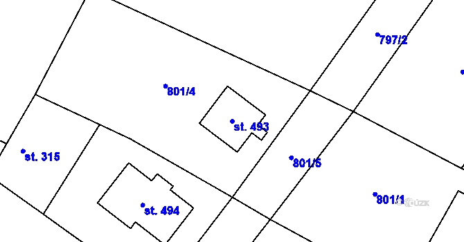 Parcela st. 493 v KÚ Cerhenice, Katastrální mapa