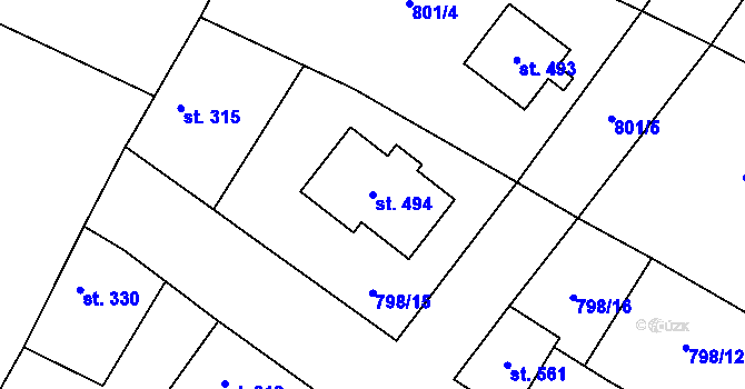 Parcela st. 494 v KÚ Cerhenice, Katastrální mapa