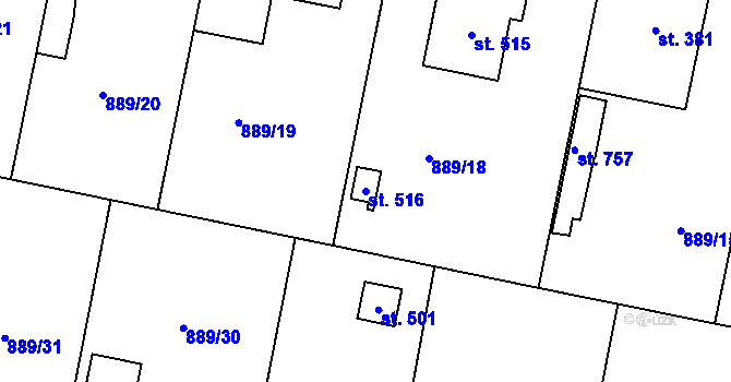 Parcela st. 516 v KÚ Cerhenice, Katastrální mapa