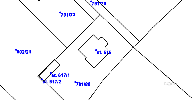 Parcela st. 616 v KÚ Cerhenice, Katastrální mapa