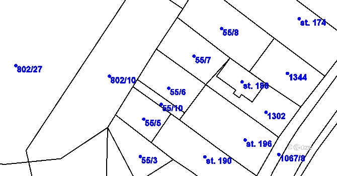 Parcela st. 55/6 v KÚ Cerhenice, Katastrální mapa