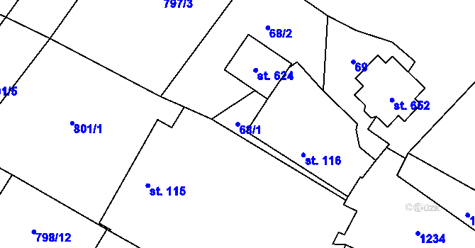 Parcela st. 68/1 v KÚ Cerhenice, Katastrální mapa