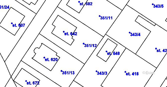 Parcela st. 351/12 v KÚ Cerhenice, Katastrální mapa