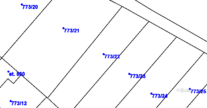 Parcela st. 773/22 v KÚ Cerhenice, Katastrální mapa