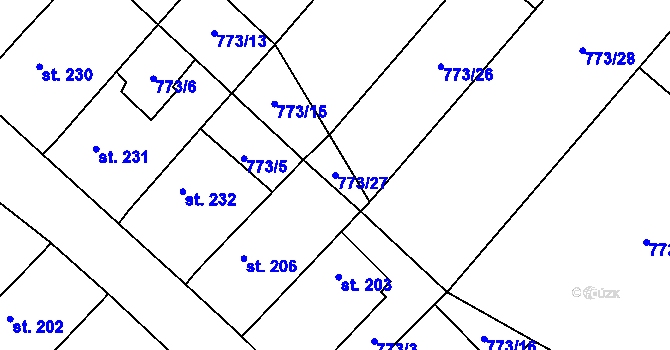 Parcela st. 773/27 v KÚ Cerhenice, Katastrální mapa