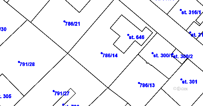 Parcela st. 786/14 v KÚ Cerhenice, Katastrální mapa