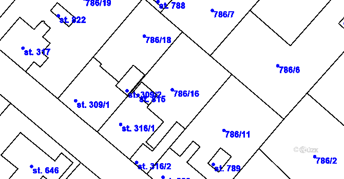 Parcela st. 786/16 v KÚ Cerhenice, Katastrální mapa