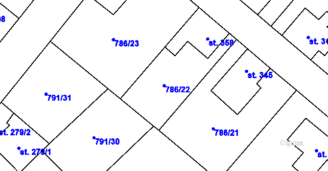 Parcela st. 786/22 v KÚ Cerhenice, Katastrální mapa