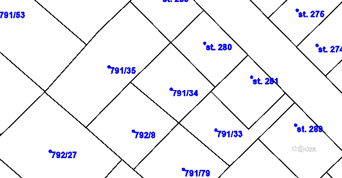 Parcela st. 791/34 v KÚ Cerhenice, Katastrální mapa