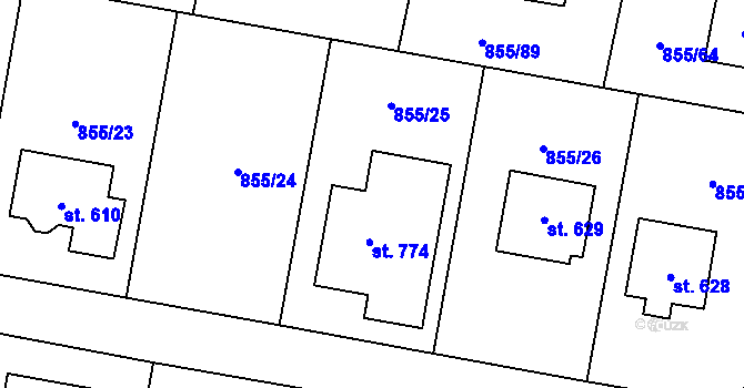 Parcela st. 855/25 v KÚ Cerhenice, Katastrální mapa