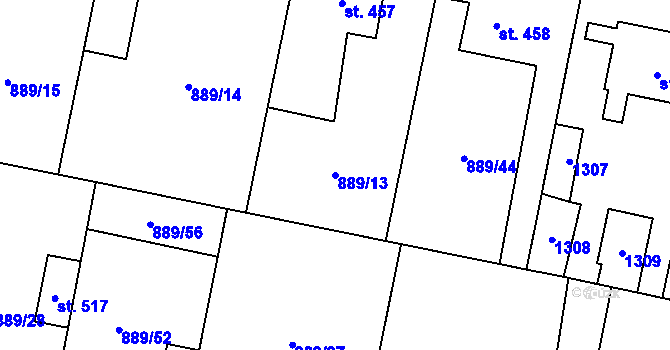 Parcela st. 889/13 v KÚ Cerhenice, Katastrální mapa