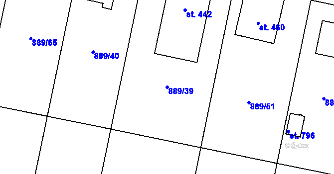 Parcela st. 889/39 v KÚ Cerhenice, Katastrální mapa
