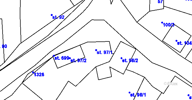 Parcela st. 97/1 v KÚ Cerhenice, Katastrální mapa