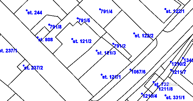 Parcela st. 121/3 v KÚ Cerhenice, Katastrální mapa