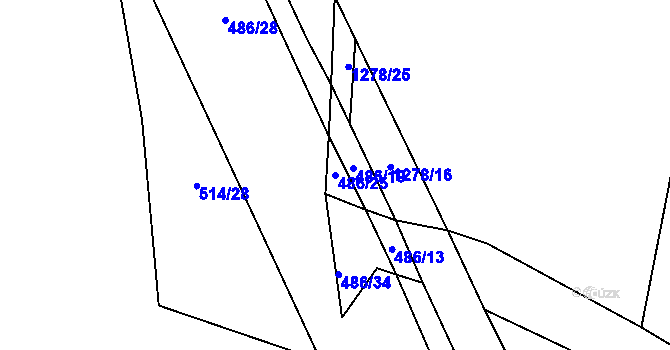 Parcela st. 486/25 v KÚ Cerhenice, Katastrální mapa