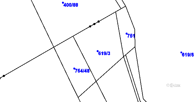 Parcela st. 619/3 v KÚ Cerhenice, Katastrální mapa