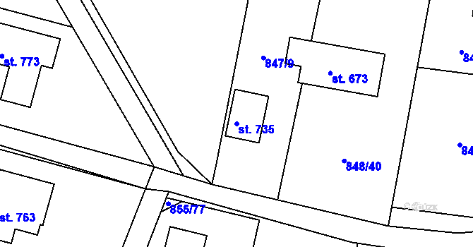Parcela st. 735 v KÚ Cerhenice, Katastrální mapa