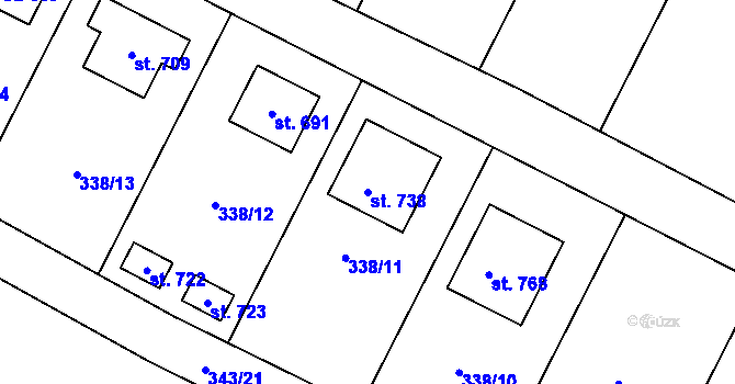Parcela st. 738 v KÚ Cerhenice, Katastrální mapa