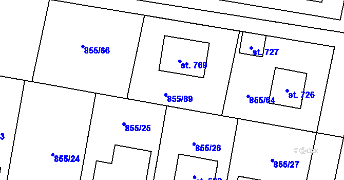 Parcela st. 855/89 v KÚ Cerhenice, Katastrální mapa