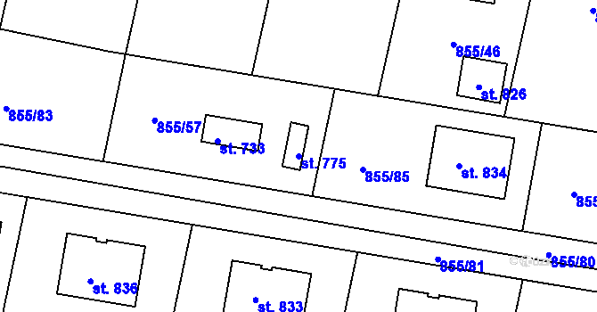Parcela st. 775 v KÚ Cerhenice, Katastrální mapa