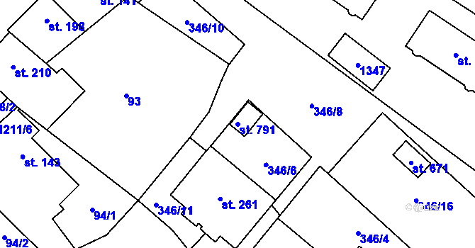 Parcela st. 791 v KÚ Cerhenice, Katastrální mapa