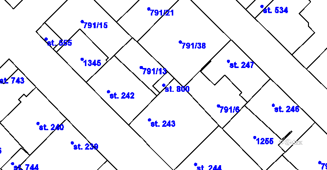 Parcela st. 800 v KÚ Cerhenice, Katastrální mapa