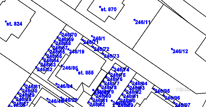 Parcela st. 246/73 v KÚ Cerhenice, Katastrální mapa