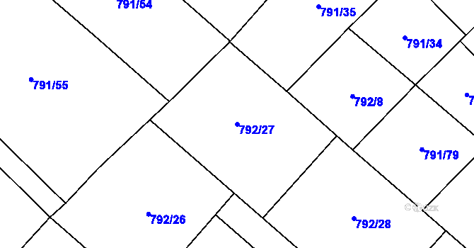 Parcela st. 792/27 v KÚ Cerhenice, Katastrální mapa