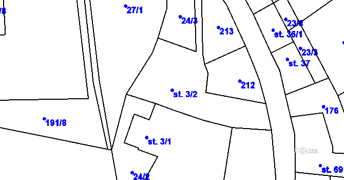 Parcela st. 3/2 v KÚ Cerhýnky, Katastrální mapa