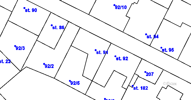 Parcela st. 91 v KÚ Cerhýnky, Katastrální mapa