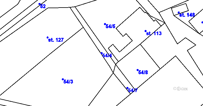 Parcela st. 54/4 v KÚ Cerhýnky, Katastrální mapa