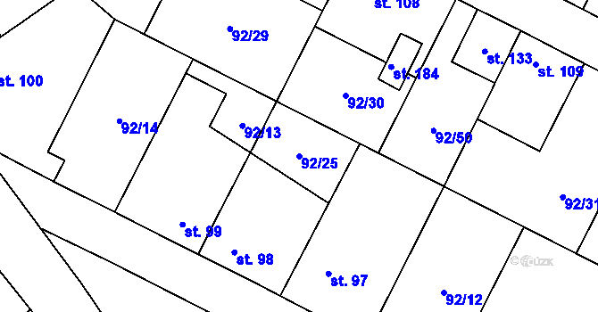 Parcela st. 92/25 v KÚ Cerhýnky, Katastrální mapa
