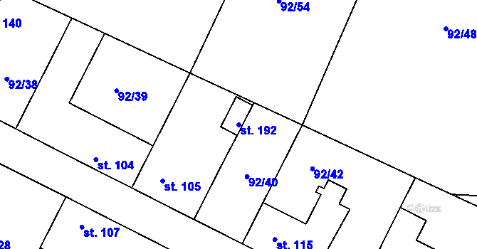Parcela st. 192 v KÚ Cerhýnky, Katastrální mapa