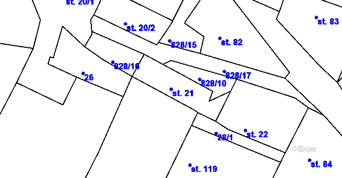 Parcela st. 21 v KÚ Cerhonice, Katastrální mapa
